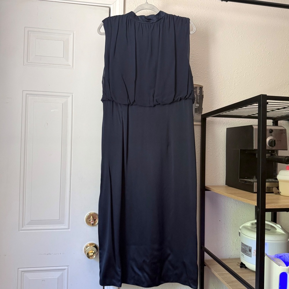 LILYSILK navy blue mulberry silk sleeveless midi dress
